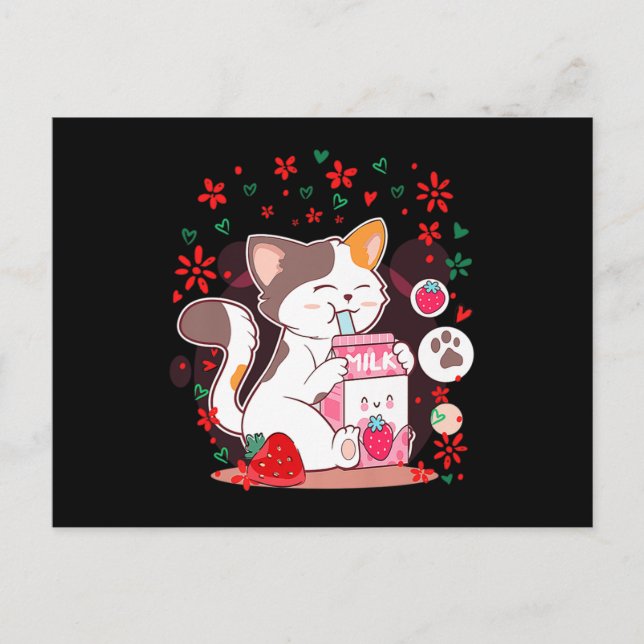Katt Boba Shake Jordgubbssmjölk Inbjudan Vykort (Framsida)