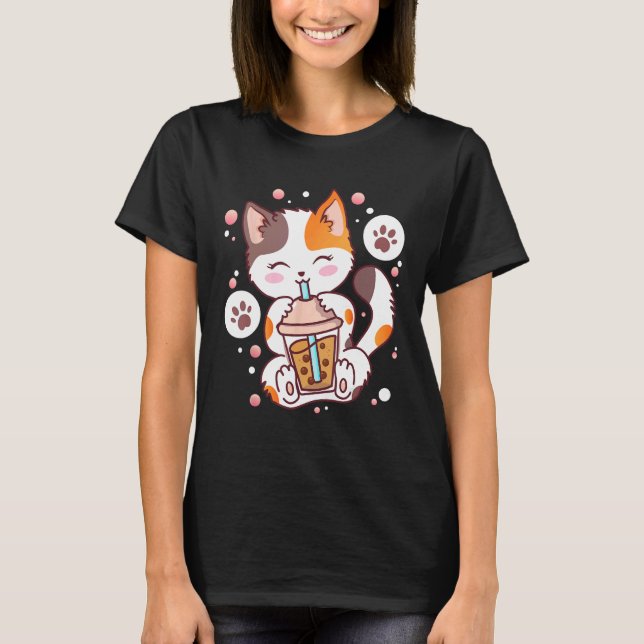 Katt Boba Te Bubbel Te Neko T Shirt (Framsida)