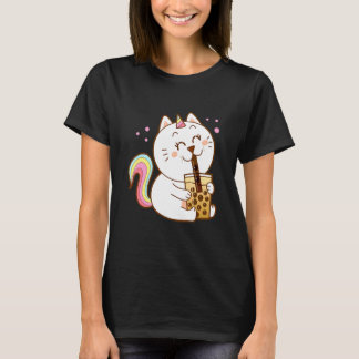 Katt Boba Te Bubbla Söt Katt Enhörning Dricker En T Shirt
