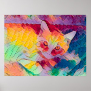 Katt Boho Gul Färgrik Hippie Popkonst Poster