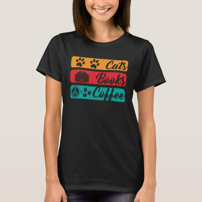 Katt Bokar och kaffe, Bokar och kaffe T Shirt (Framsida)