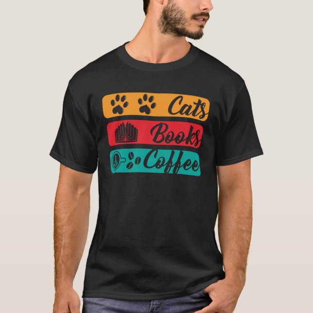 Katt Bokar och kaffe, Bokar och kaffe T Shirt (Framsida)