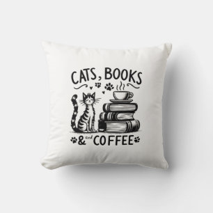 Katt, Bokar och kaffe Kudde