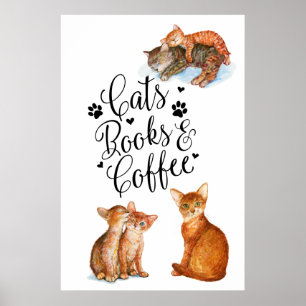 Katt Bokar och kaffe Poster