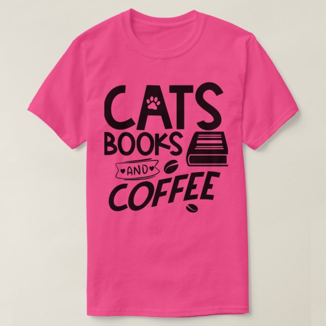 Katt bokar och kaffe t shirt (Design framsida)
