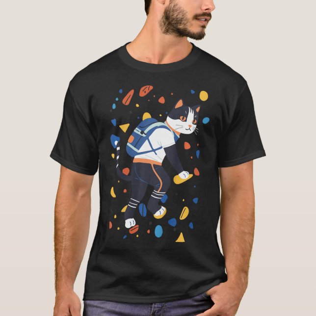 Katt Bouldering Klippklättring Rolig Färgglad Klät T Shirt (Framsida)