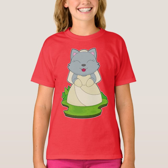 Katt Brud Slöja Bröllop T Shirt (Framsida)