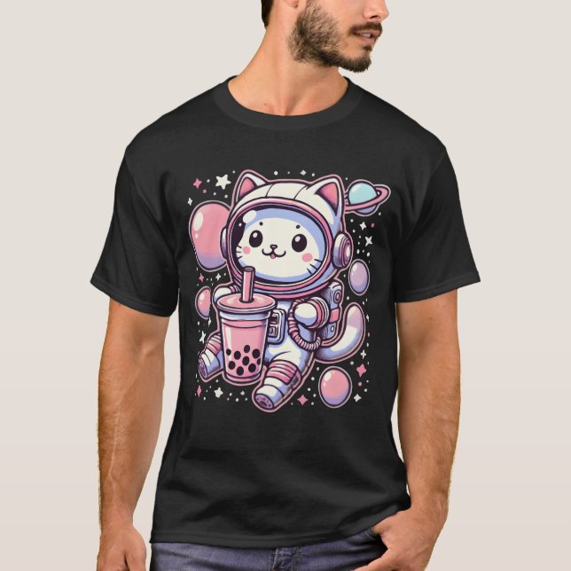Katt Bubble Bobaea I Rymden Astronaut Anime Pojke T Shirt (Framsida)