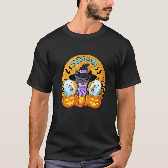 Katt Bubble Tea Spöke Pumpa Halloween Kostym pojke T Shirt (Framsida)