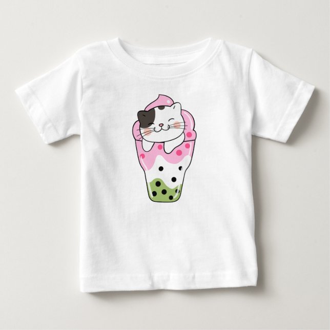 Katt Bubble Tea T Shirt (Framsida)