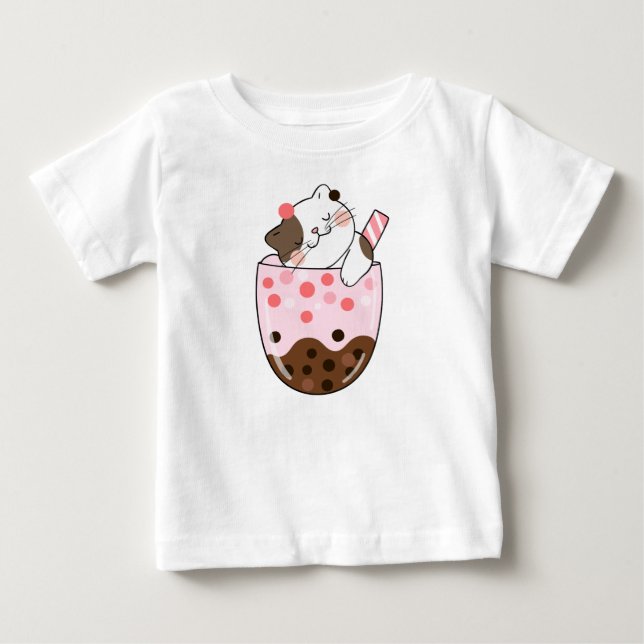 Katt Bubble Tea T Shirt (Framsida)