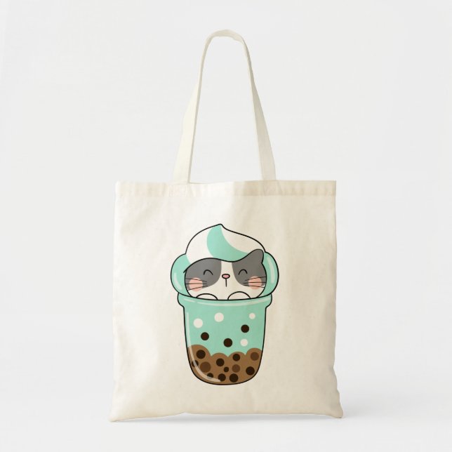 Katt Bubble Tea Tygkasse (Framsidan)