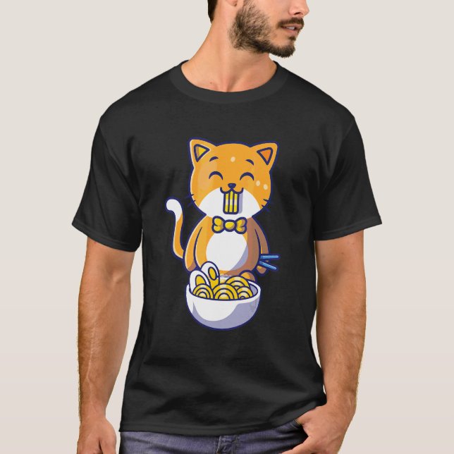 Katt Cat Eating Spaghetti Cat-citat T Shirt (Framsida)