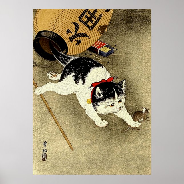 Katt Catching Mouse Shoson Ohara 1930 Poster (Framsidan)