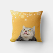 Katt Catching Snöflingor Winter Dekorativ kudde