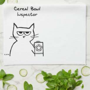 Katt, Cereal Bowl Inspection - Lustigt kökshanddu Kökshandduk