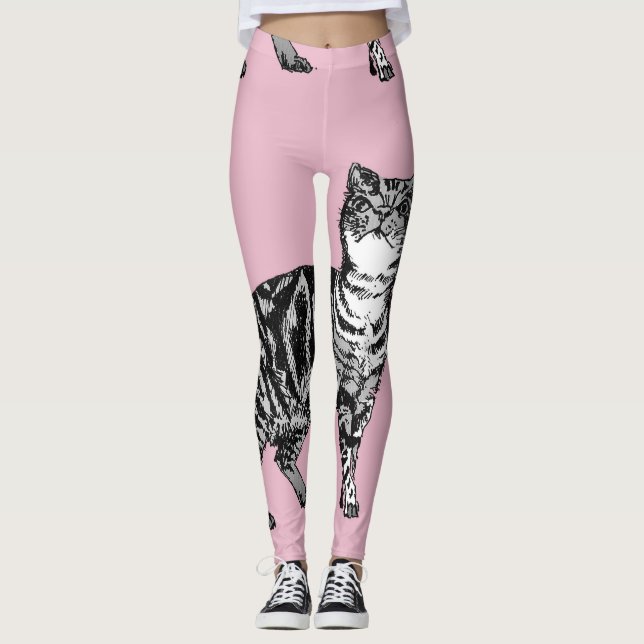 Katt Cool Djurlig Svart & Baby Rosa Leggings (Framsida)