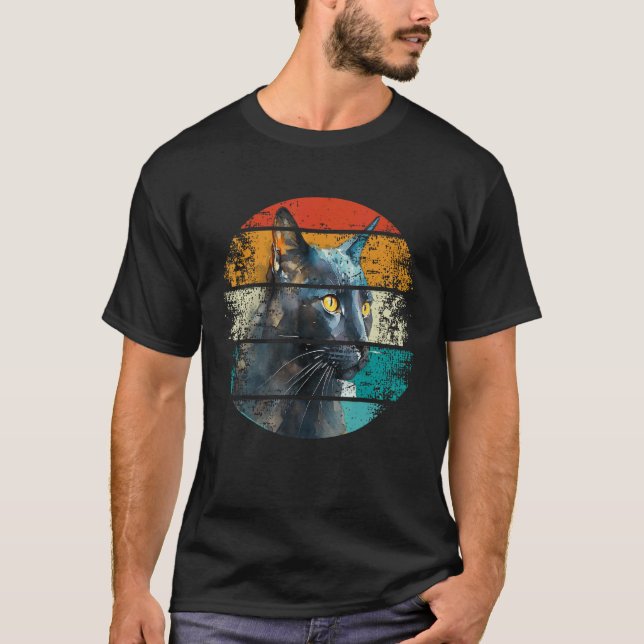 Katt  Cool Grafisk Katt  Svart Katt T Shirt (Framsida)