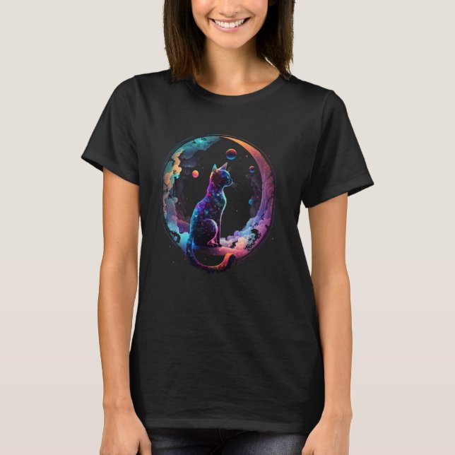 Katt-Coola, färglöst Måne och moln T Shirt (Framsida)