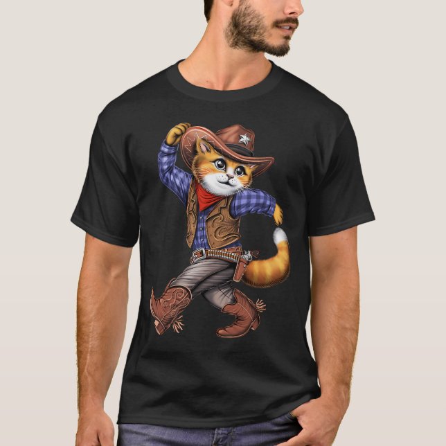 Katt Cowboy T Shirt (Framsida)