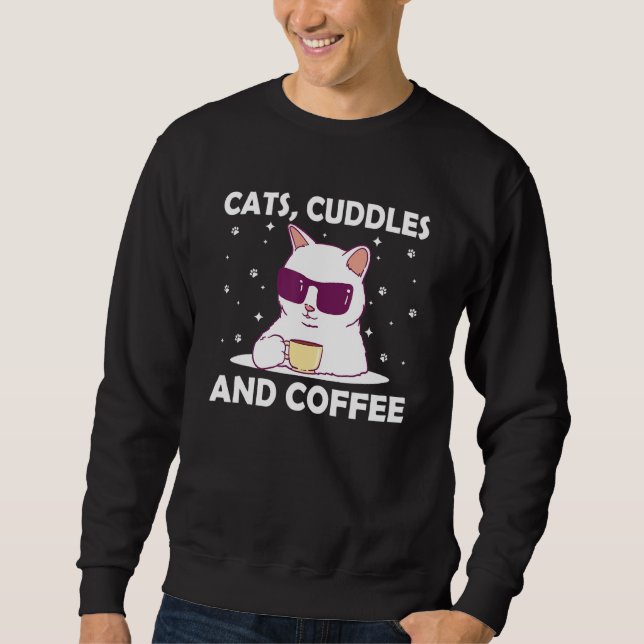 Katt Cuddles och kaffe Cat Lover Coffee Älskare Ki Lång Ärmad Tröja (Framsida)