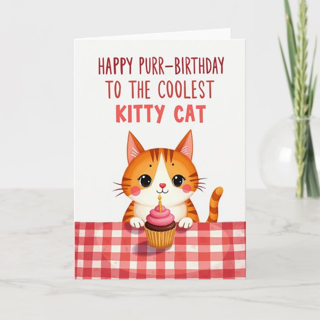 Katt Cupcake Födelsedags Kort (Framsida)