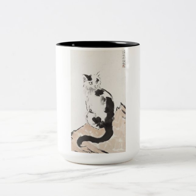 Katt (Cute Kitten) (Kattunge) (från Xu Beihong) Två-Tonad Mugg (Center)