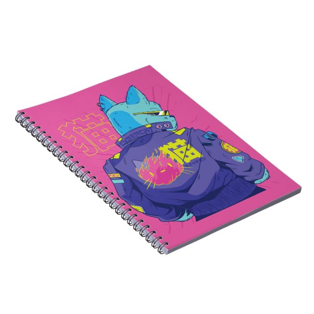 Katt Cyberpunk Stilfull Design Anteckningsbok (Högra Sidan)