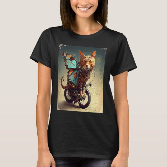 Katt Cykel Fjäril T Shirt (Framsida)