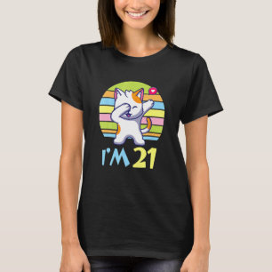 Katt Dabbing med Heart Lycklig eller mig 21 år gam T Shirt