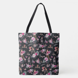 KATT DAM FLORAL Hot Pink Tygkasse