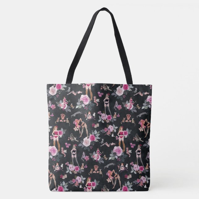 KATT DAM FLORAL Hot Pink Tygkasse (Framsida)