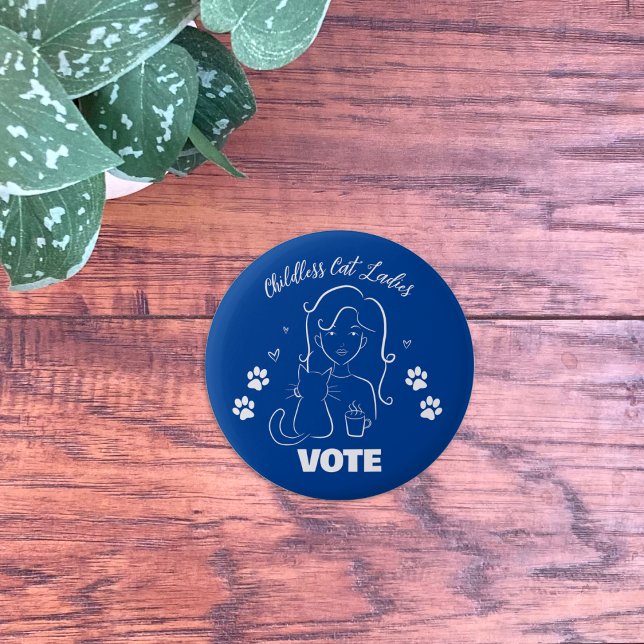 Katt Dam Röstlinje Art Blue Button Knapp (Childless Cat Ladies Vote Blue Pin Button)