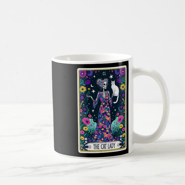 Katt Dam Tarot Card Halloween Skeleton Skul Oc Kaffemugg (Höger)