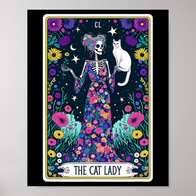 Katt Dam Tarot Card Halloween Skeleton Skul Oc Poster (Framsidan)