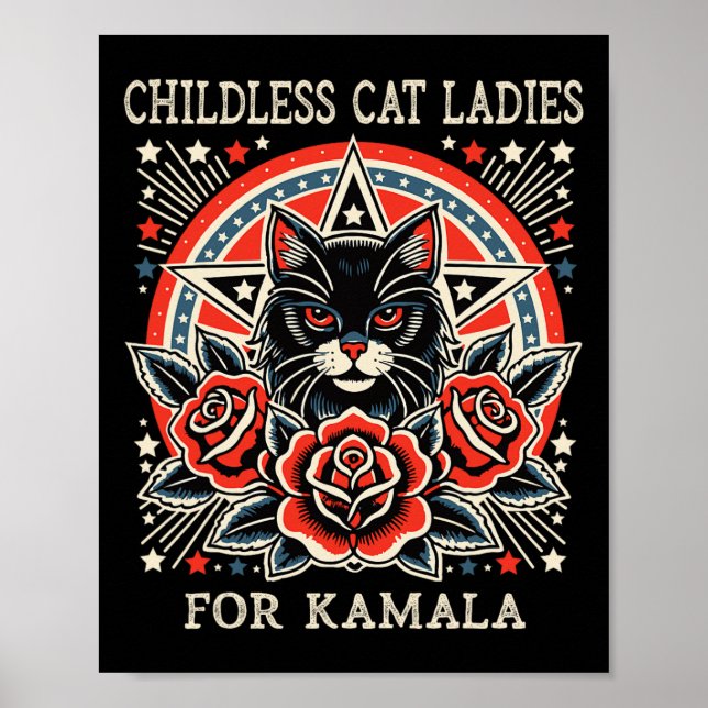 Katt Dam utan barn för Kamala Harris Poster (Framsidan)