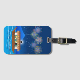 Katt Delight i Fireworks ombord på en husbåt Bagagebricka