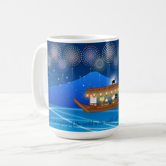 Katt Delight i Fireworks ombord på en husbåt Kaffemugg (Framsida vänster)