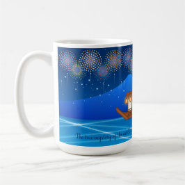 Katt Delight i Fireworks ombord på en husbåt Kaffemugg