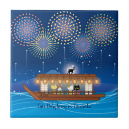 Katt Delight i Fireworks ombord på en husbåt Kakelplatta