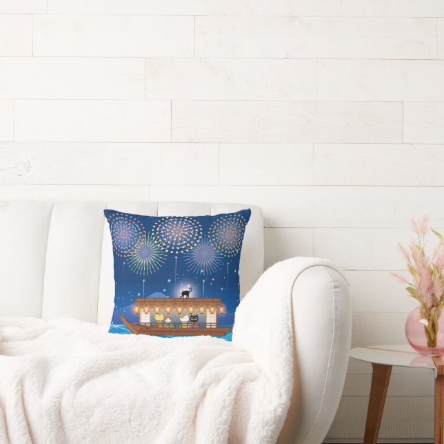 Katt Delight i Fireworks ombord på en husbåt Kudde (Soffa)