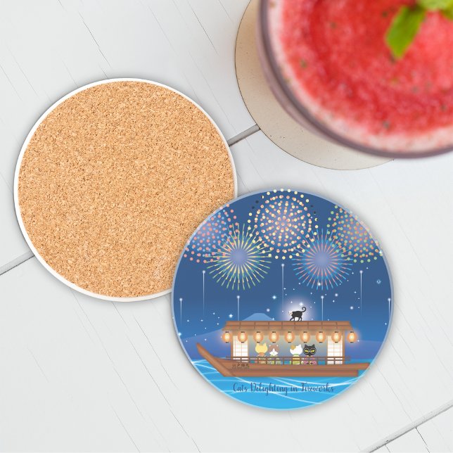 Katt Delight i Fireworks ombord på en husbåt Underlägg (Cats Delighting in Fireworks Aboard a Houseboat Coaster)