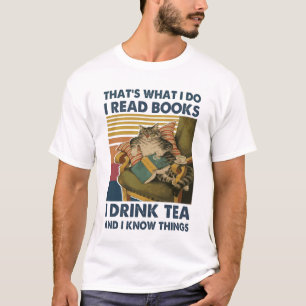 Katt Det är vad jag läser Bokar i dricka te och T Shirt