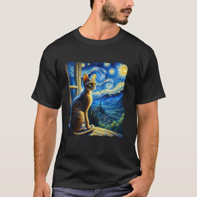 Katt Devon Rex Stjärnkväll Devon Rex T Shirt (Framsida)