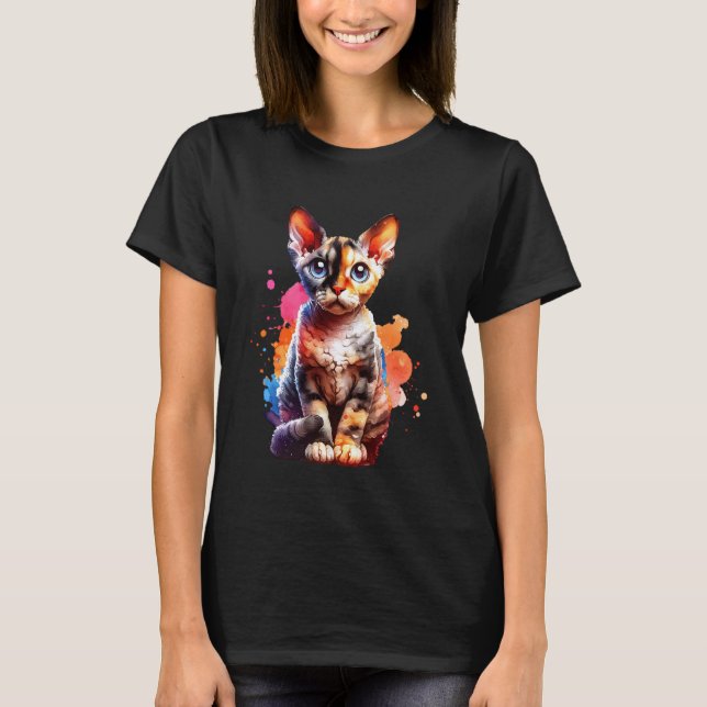 Katt Devon Rex T Shirt (Framsida)