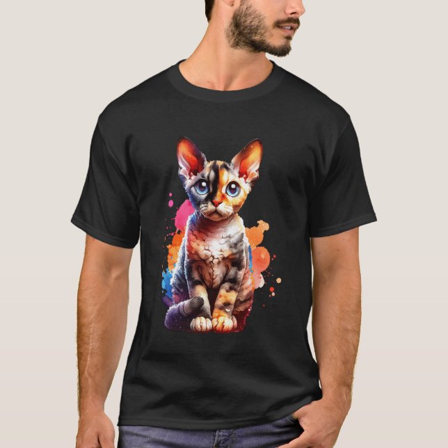 Katt Devon Rex T Shirt (Framsida)