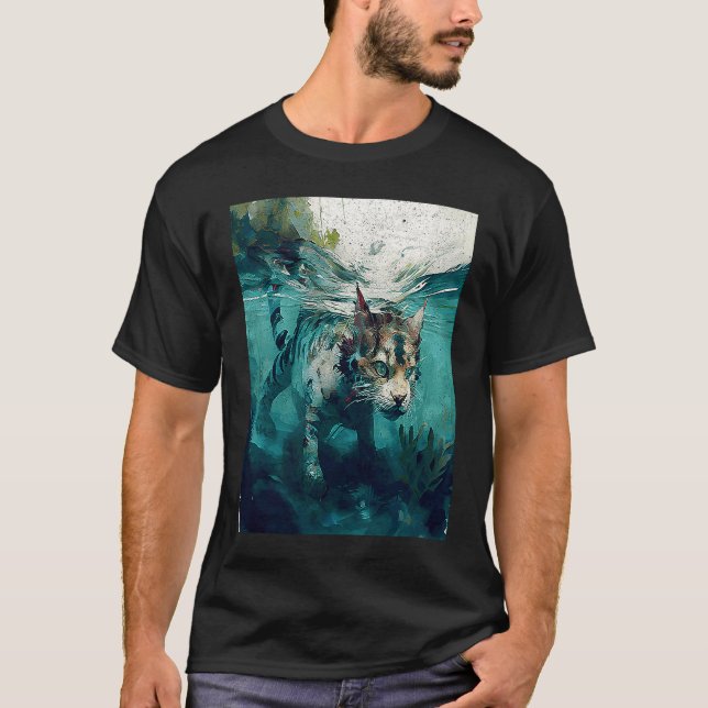 Katt Dinosaur Undervatten T Shirt (Framsida)