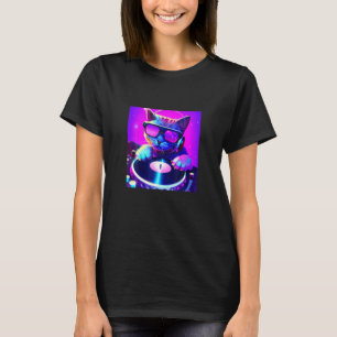 Katt DJ Vaporwave Estetik Män Pojkar Flickor Kvinn T Shirt