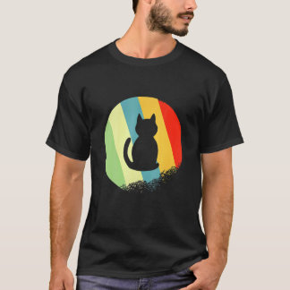 Katt Djur Rund Med Retro Färger T Shirt
