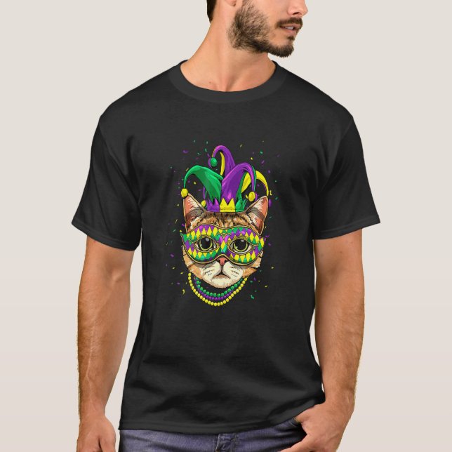 Katt Djur Söt Mardi Gras Karneval Harlekin T Shirt (Framsida)